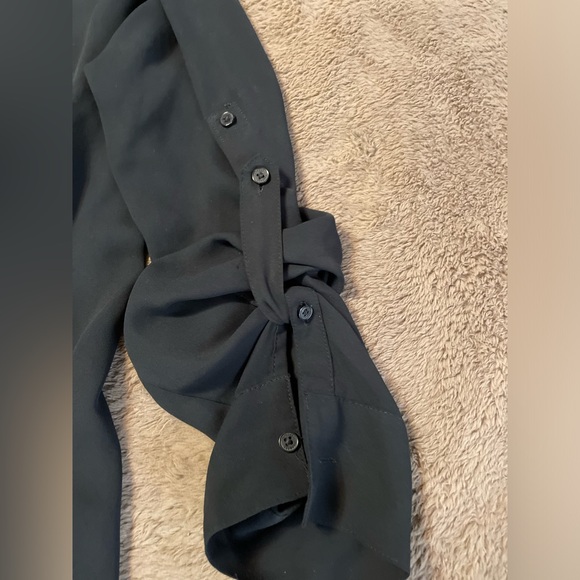 Express Black Sheer V Tie String, Button up Sleeve Blouse, Women’s M - Picture 3 of 6